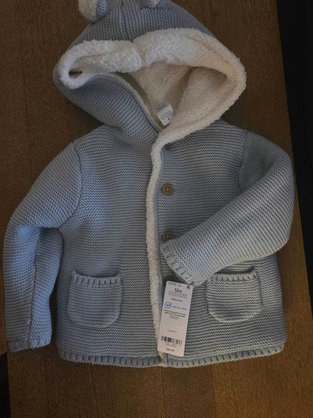 Carter's Light Blue Hooded Knit Jacket with Sherpa Trim